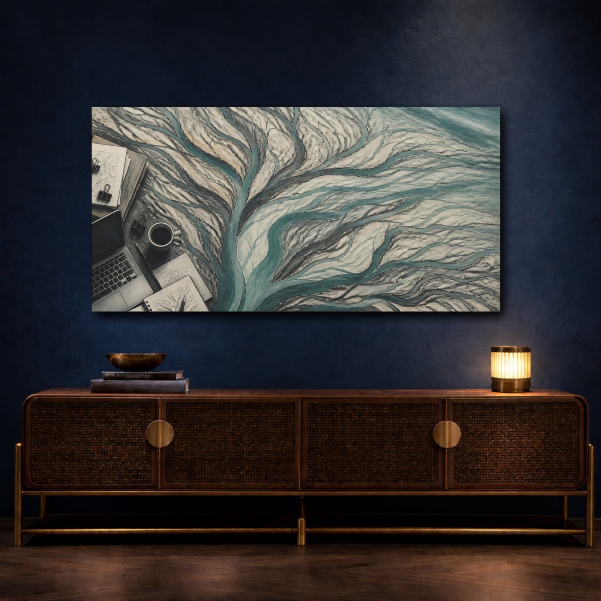 Mockup 4. Office River Delta Sketch shown as canvas print