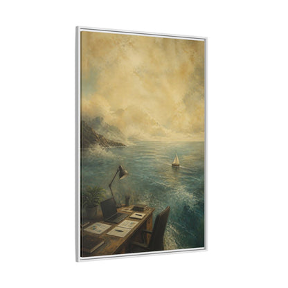 Side Mockup 7. Office Sailboat View shown as framed canvas print