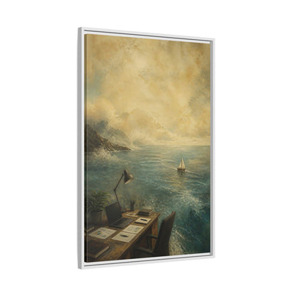 Side Mockup 9. Office Sailboat View shown as framed canvas print