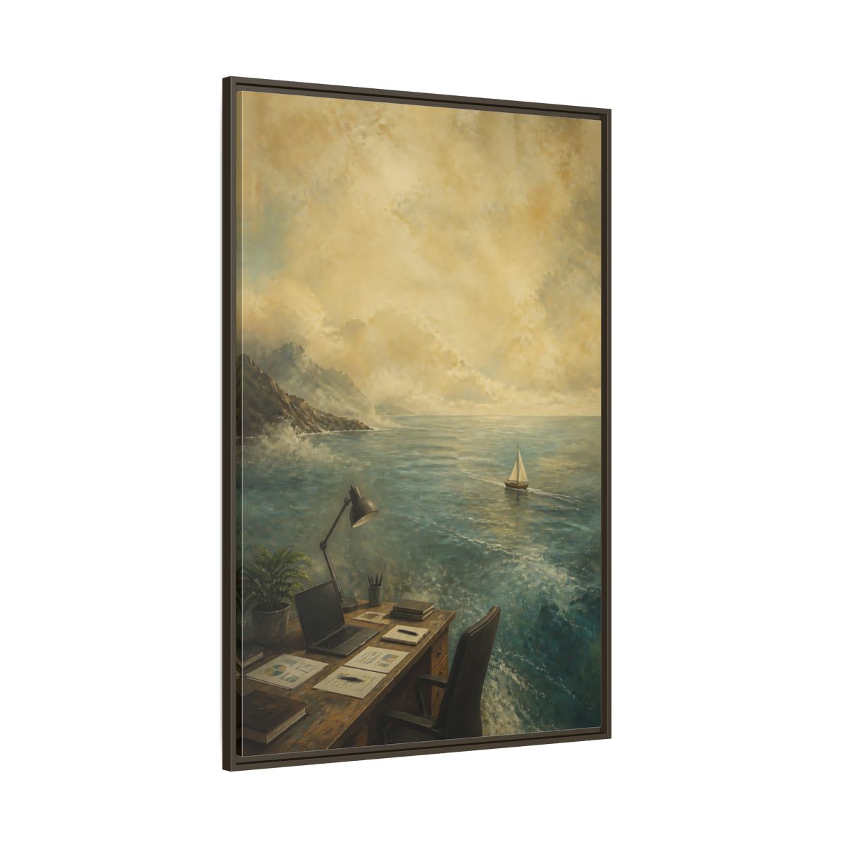 Side Mockup 8. Office Sailboat View shown as framed canvas print