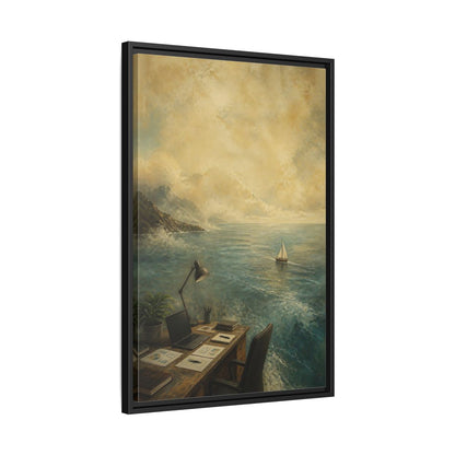 Side Mockup 14. Office Sailboat View shown as framed canvas print