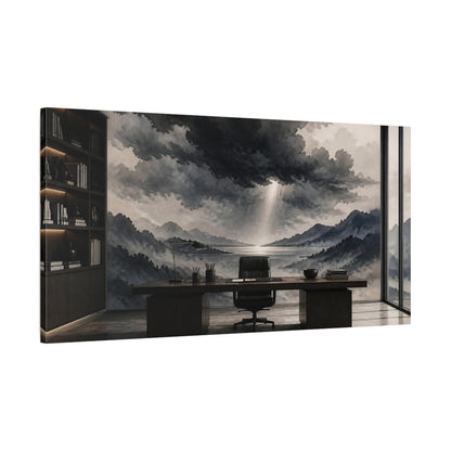 Main Mockup. Office Storm Cloud Mural shown as canvas print