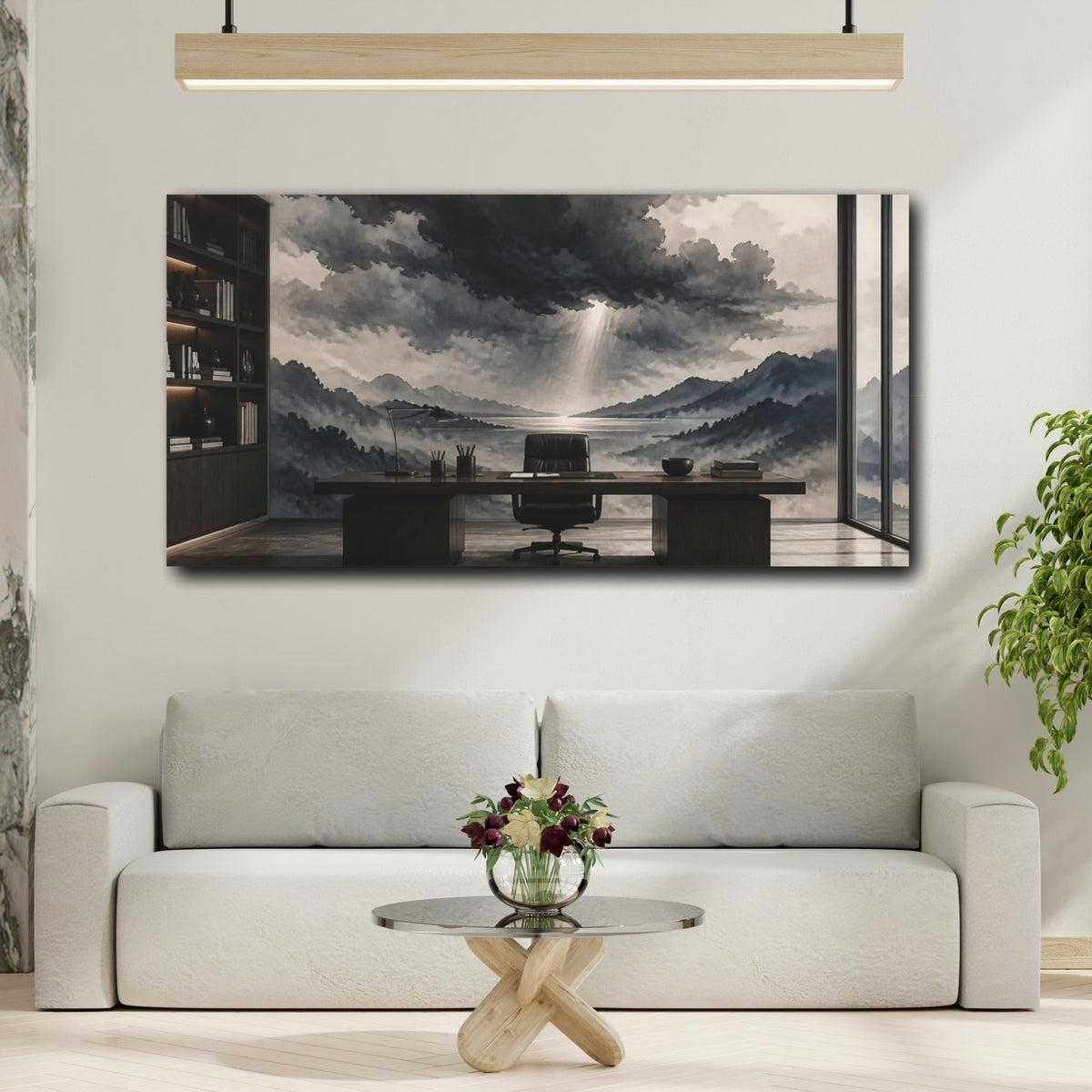 Mockup 2. Office Storm Cloud Mural shown as canvas print