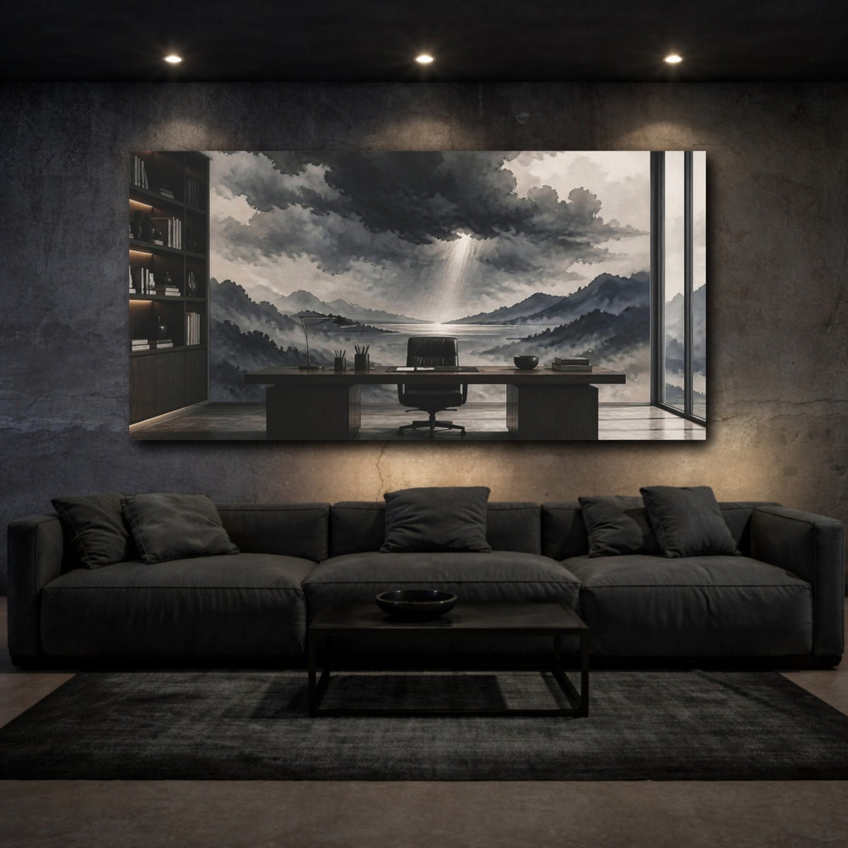 Mockup 3. Office Storm Cloud Mural shown as canvas print