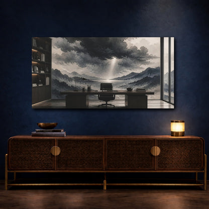 Mockup 4. Office Storm Cloud Mural shown as canvas print