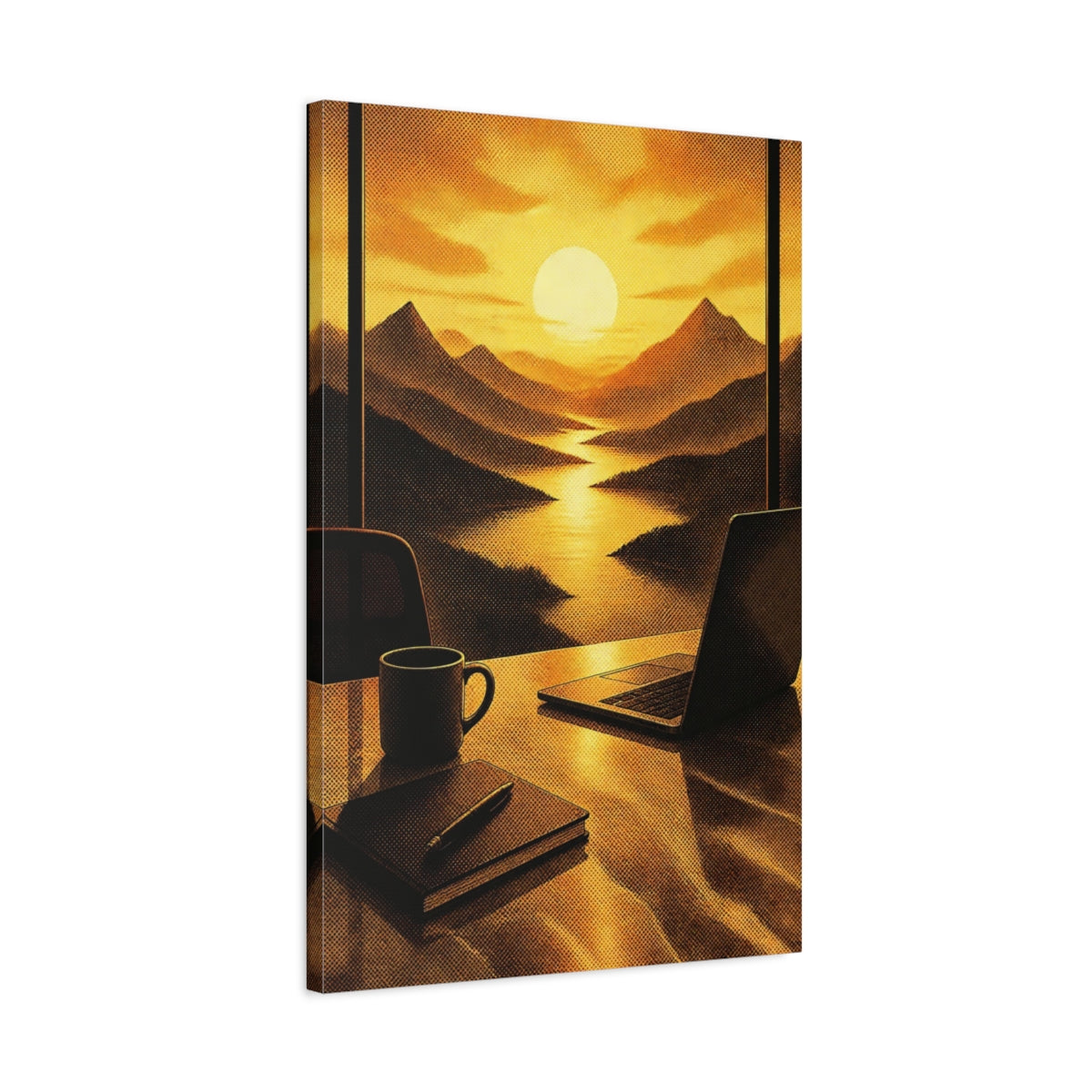 Side Mockup 2. Office Sunset Workspace shown as canvas print
