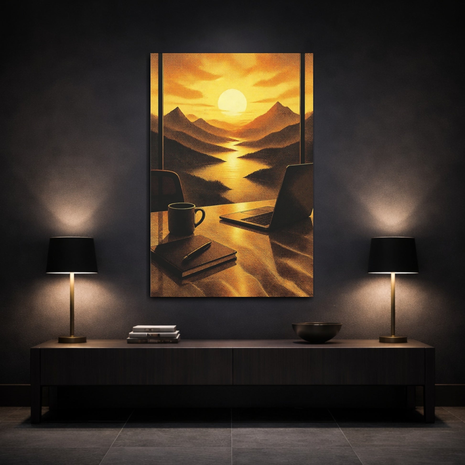 Mockup 3. Office Sunset Workspace shown as canvas print