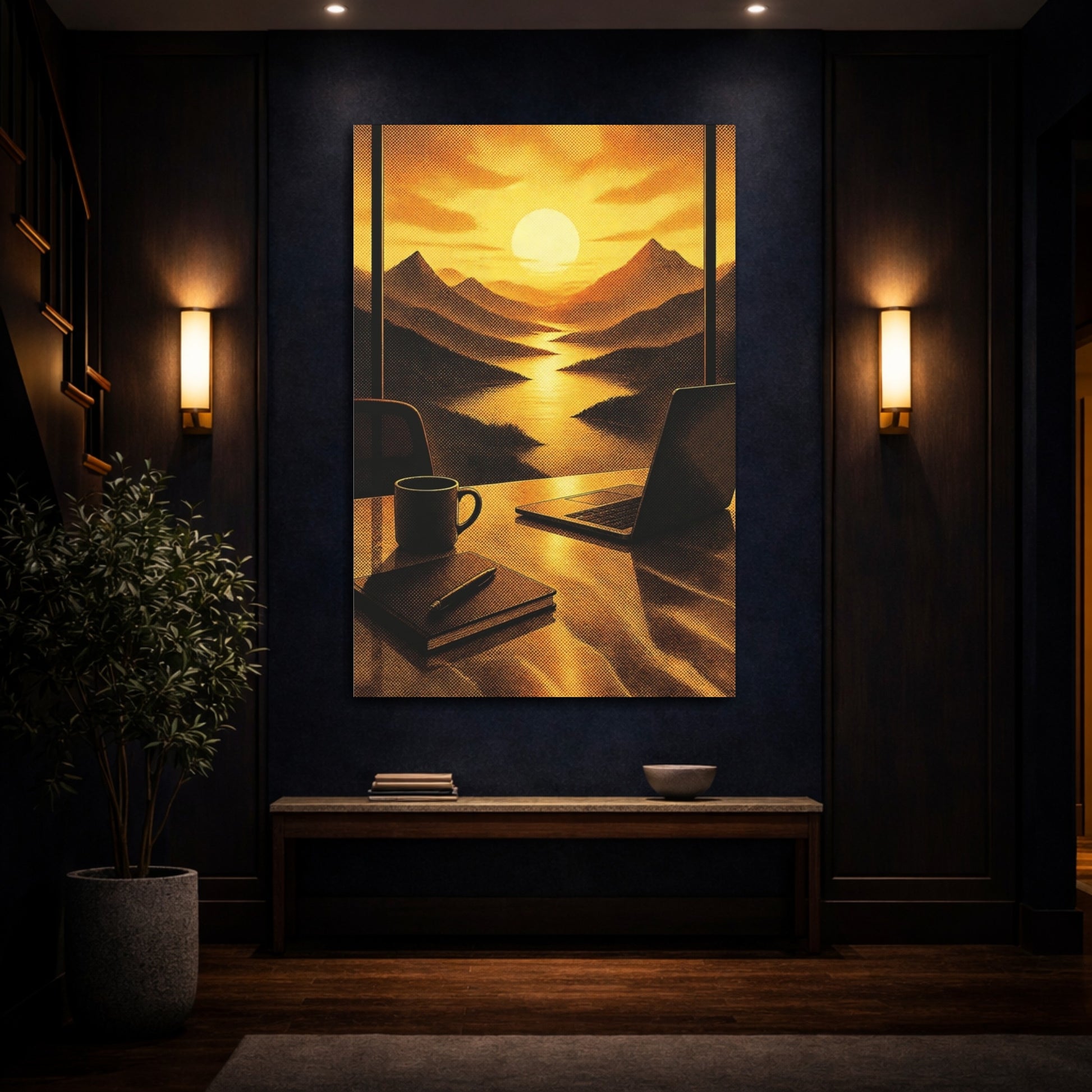 Mockup 4. Office Sunset Workspace shown as canvas print