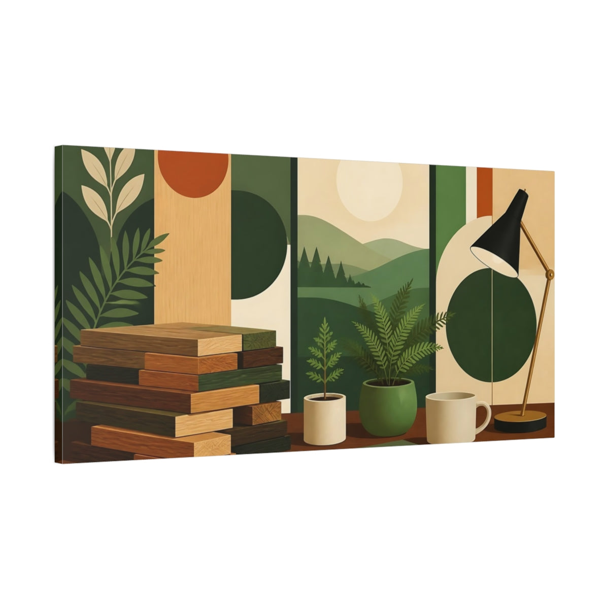 Main Mockup. Office Timber Stack shown as canvas print