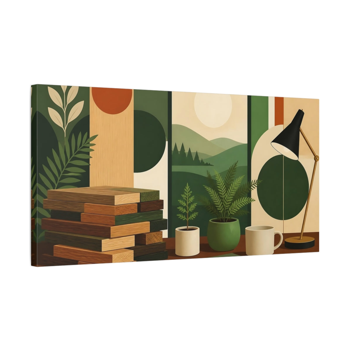 Side Mockup 1. Office Timber Stack shown as canvas print