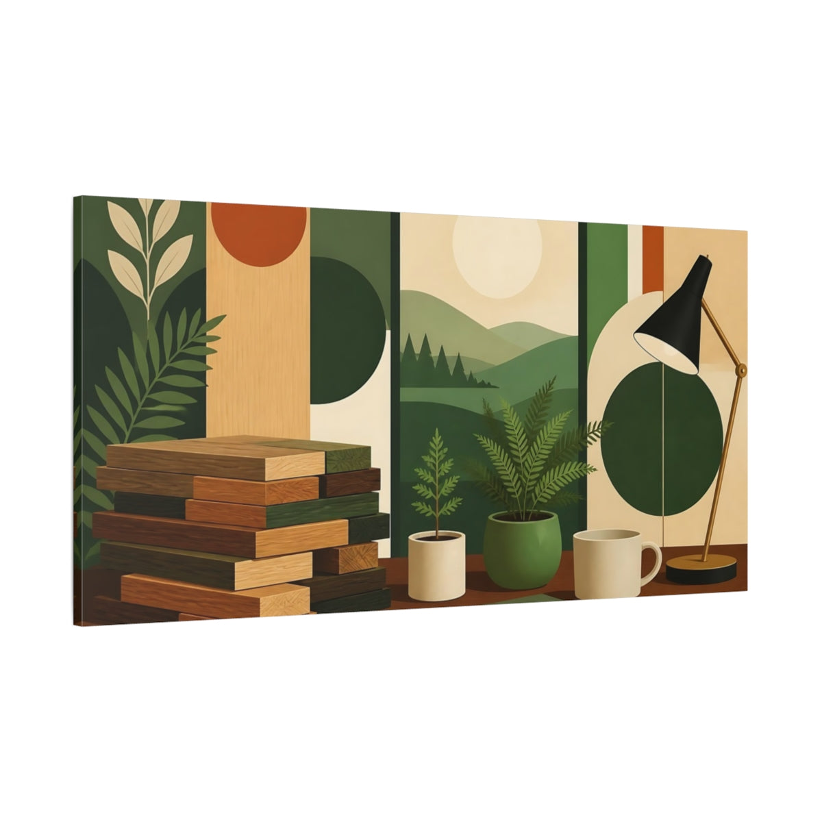 Side Mockup 2. Office Timber Stack shown as canvas print