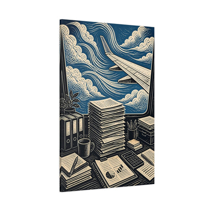 Side Mockup 1. Office View: Airplane Wing shown as canvas print