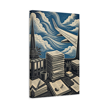 Side Mockup 4. Office View: Airplane Wing shown as canvas print
