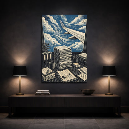 Mockup 3. Office View: Airplane Wing shown as canvas print
