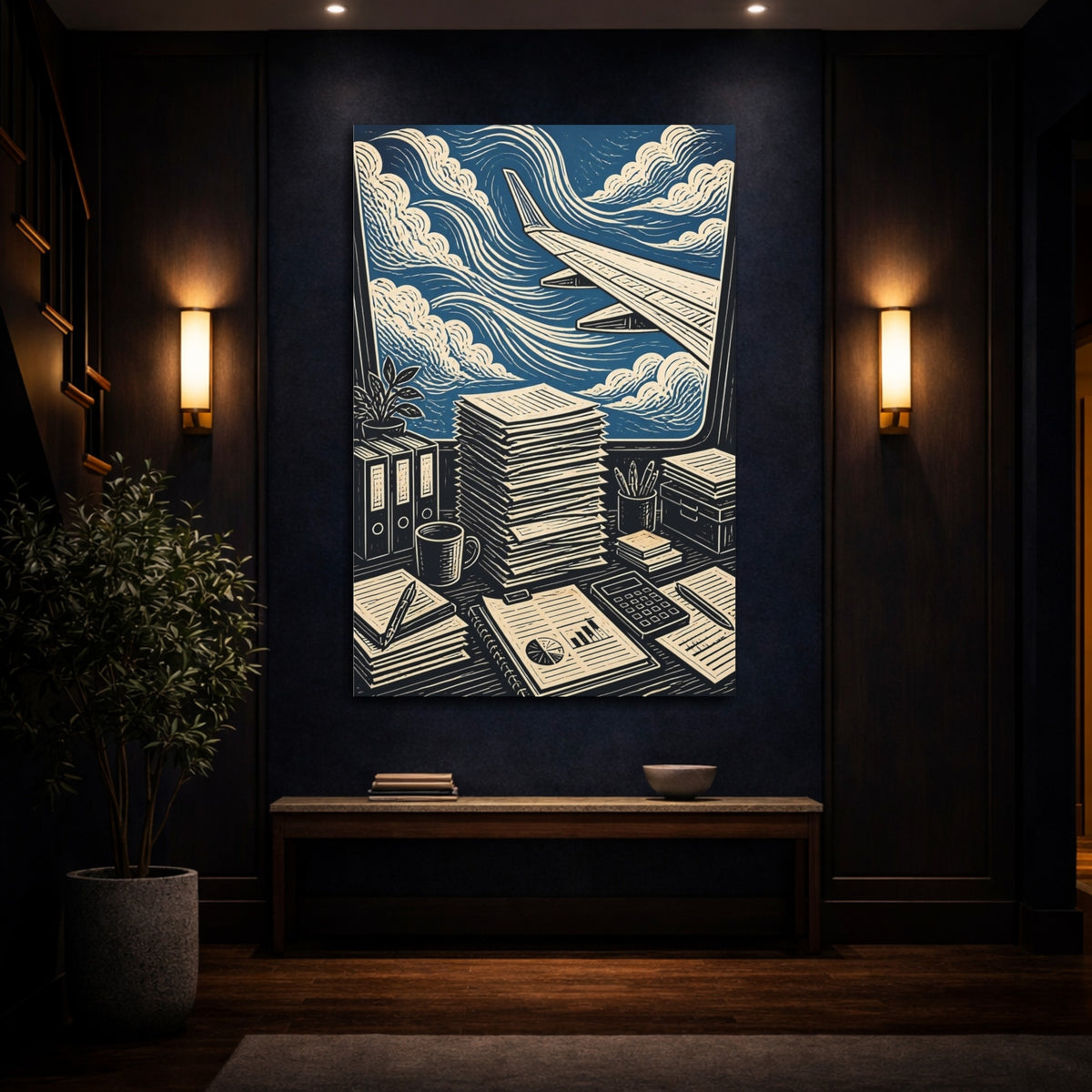 Mockup 4. Office View: Airplane Wing shown as canvas print
