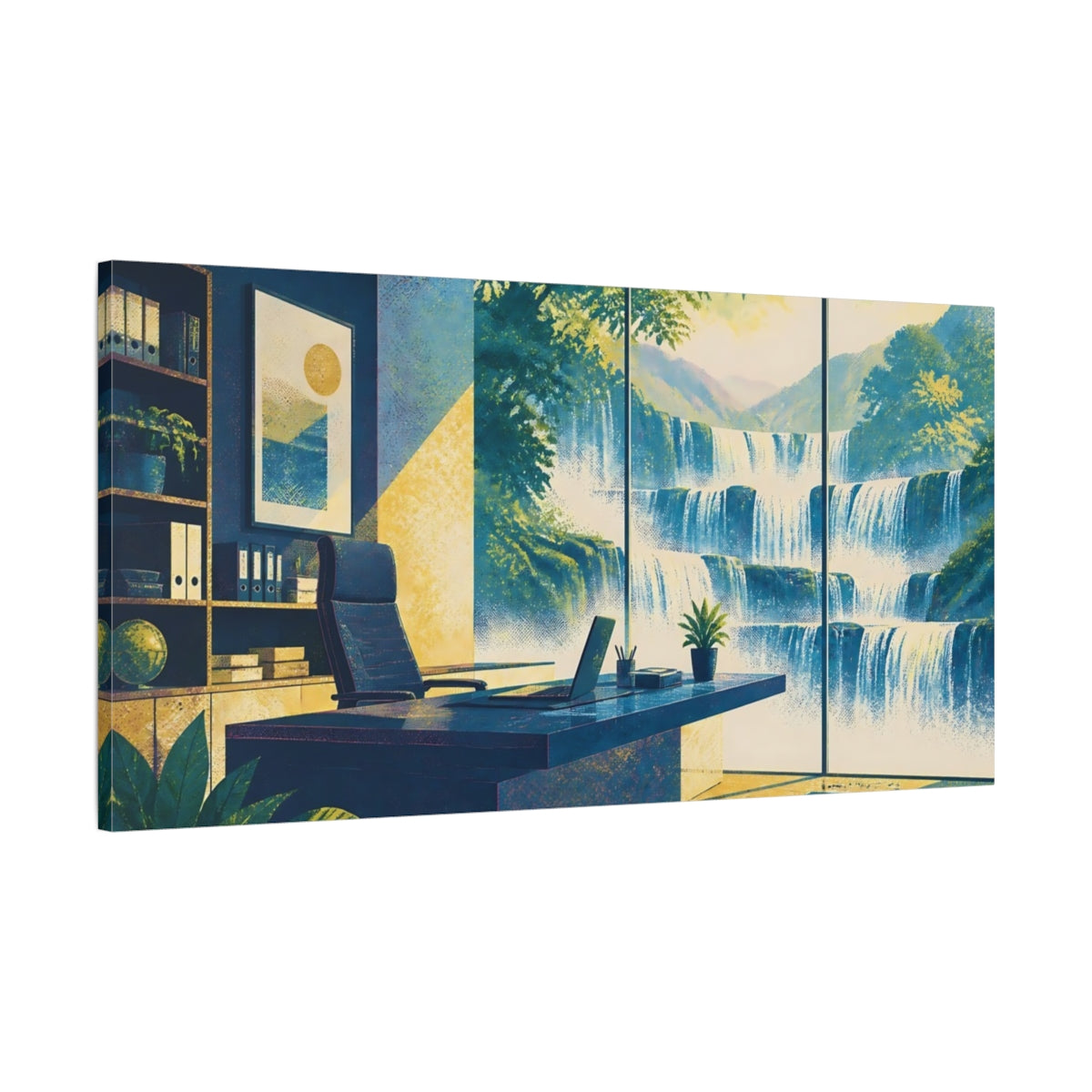 Main Mockup. Office Waterfall View shown as canvas print