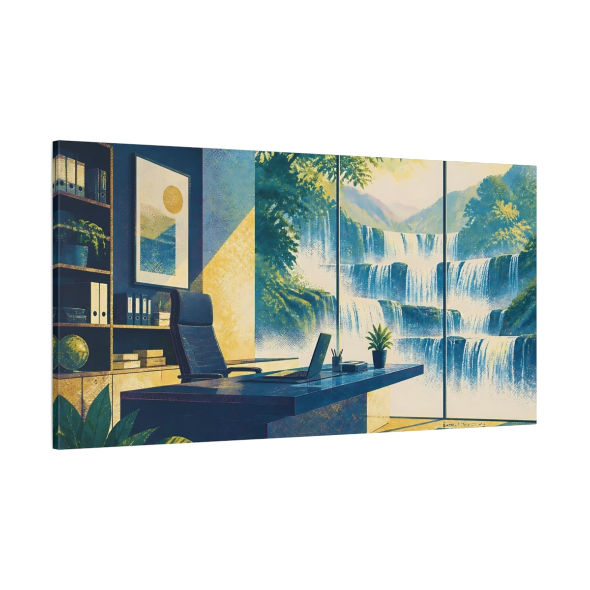 Side Mockup 2. Office Waterfall View shown as canvas print