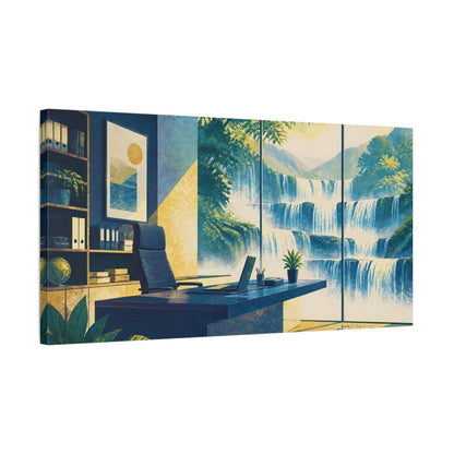 Side Mockup 1. Office Waterfall View shown as canvas print