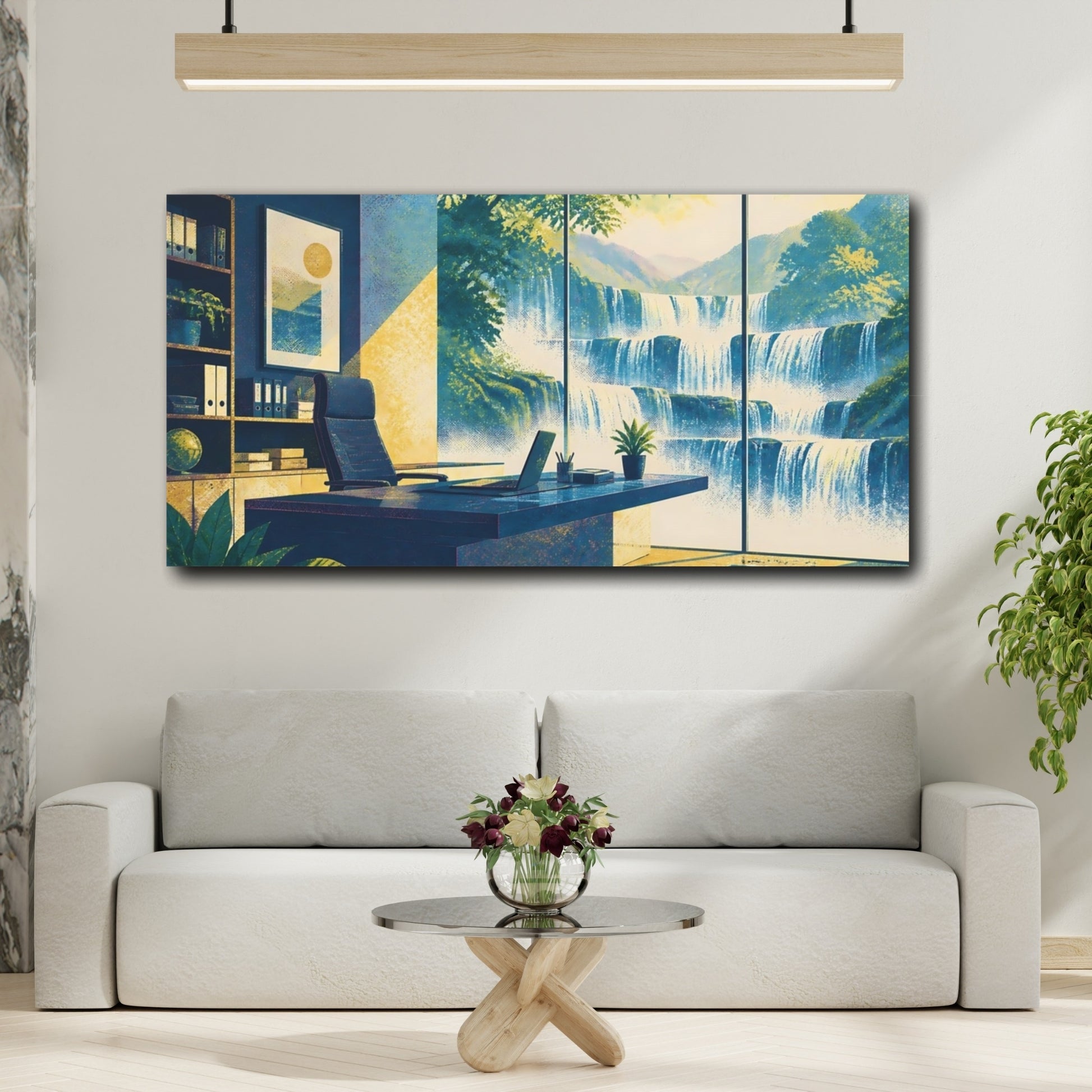 Mockup 2. Office Waterfall View shown as canvas print