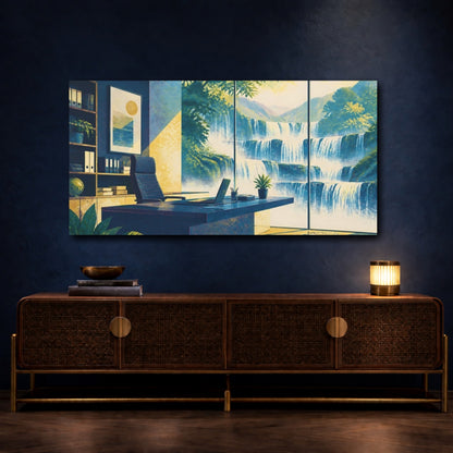 Mockup 4. Office Waterfall View shown as canvas print