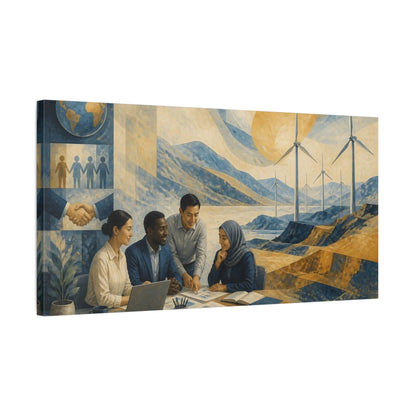 Side Mockup 1. Office Wind Turbines Mural shown as canvas print