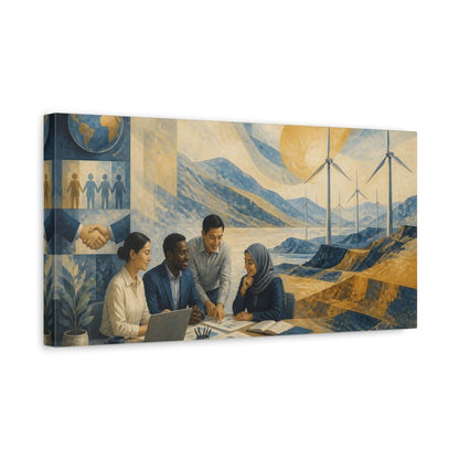 Side Mockup 3. Office Wind Turbines Mural shown as canvas print