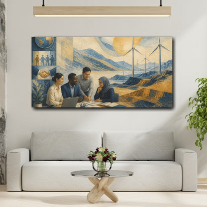 Mockup 2. Office Wind Turbines Mural shown as canvas print
