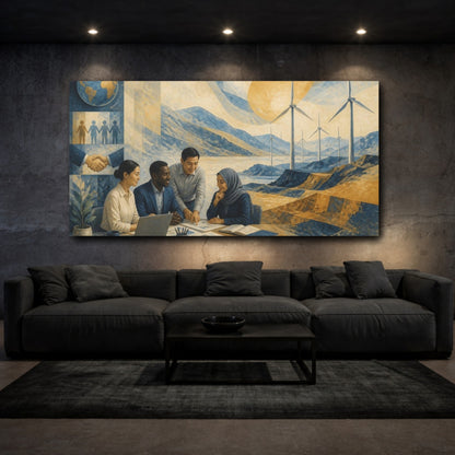 Mockup 3. Office Wind Turbines Mural shown as canvas print