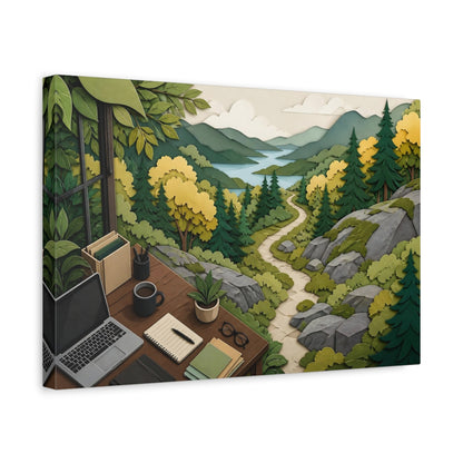 Side Mockup 4. Office Window Trail View shown as canvas print