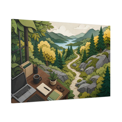 Side Mockup 1. Office Window Trail View shown as canvas print