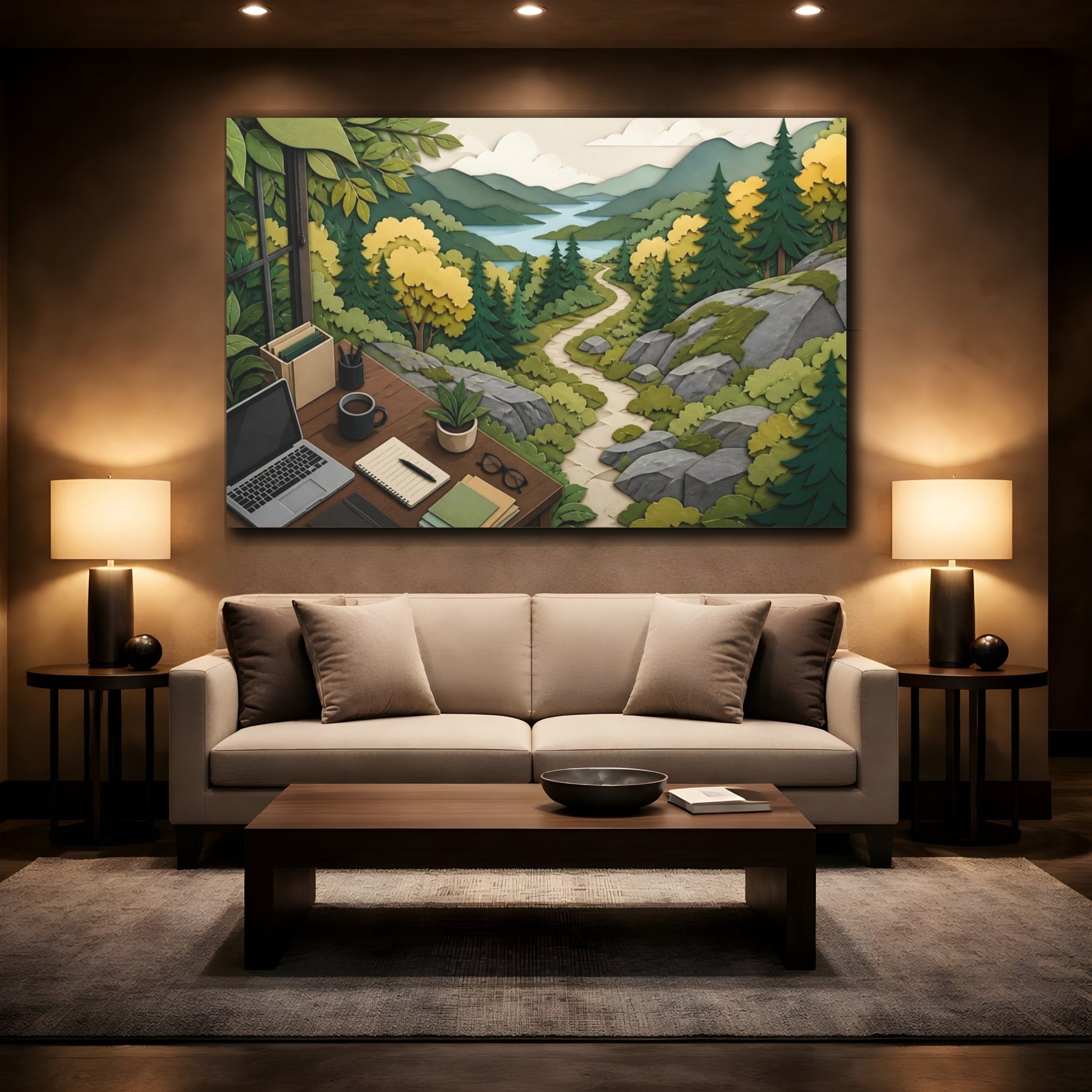 Mockup 2. Office Window Trail View shown as canvas print