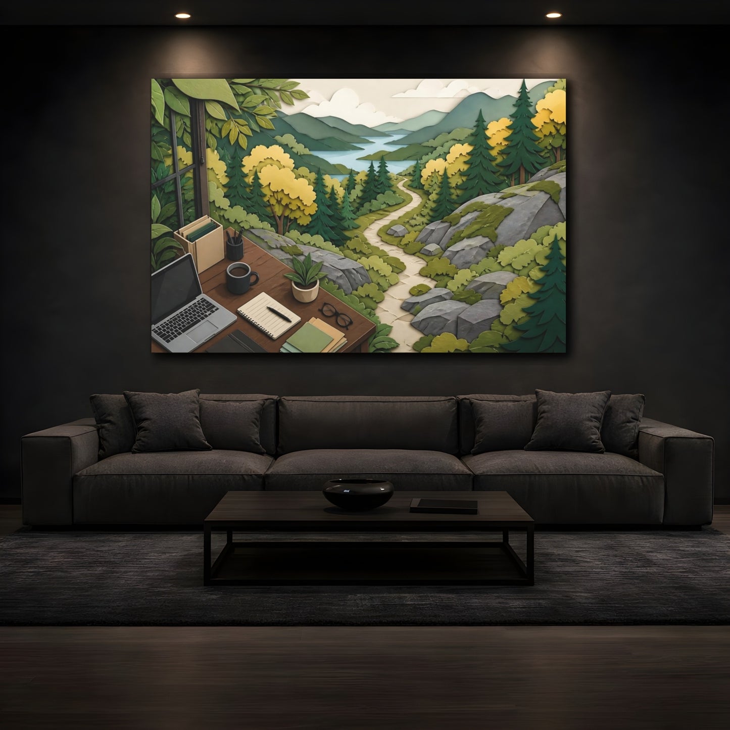 Mockup 3. Office Window Trail View shown as canvas print