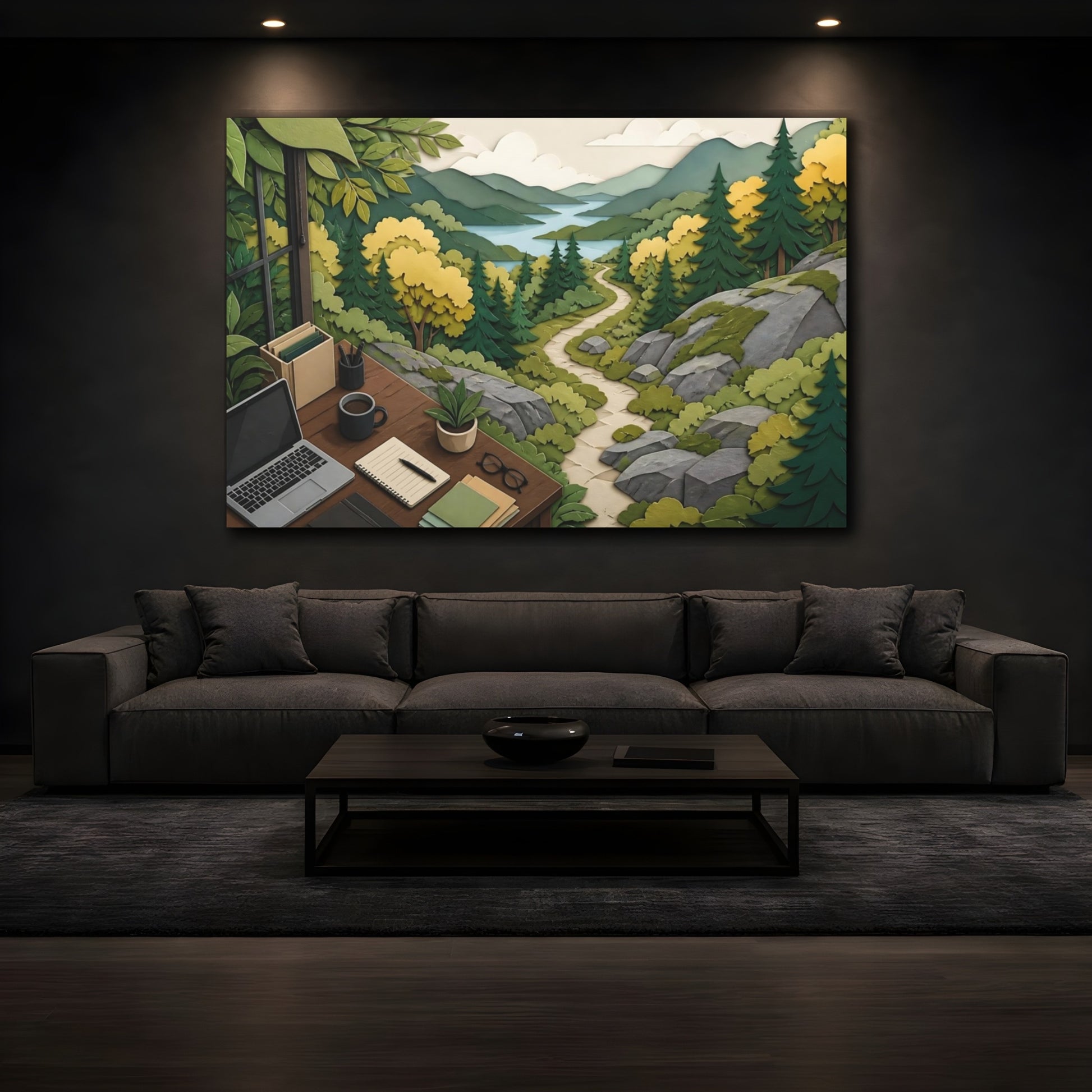 Mockup 3. Office Window Trail View shown as canvas print
