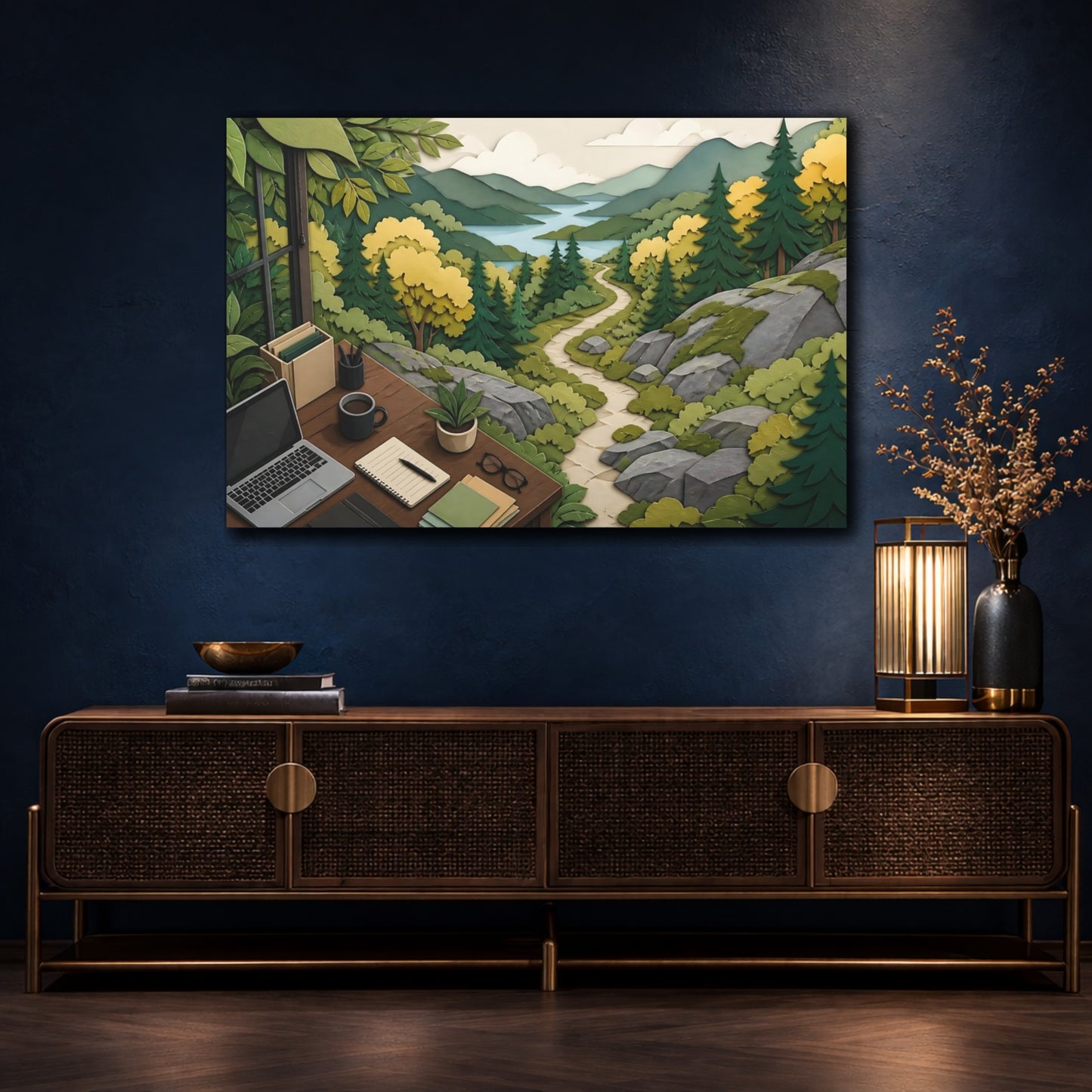 Mockup 4. Office Window Trail View shown as canvas print