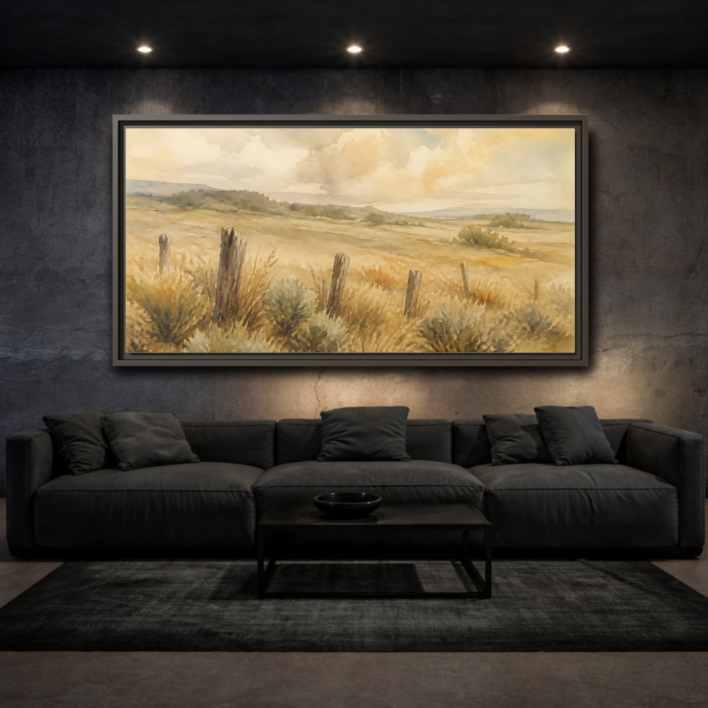 Mockup 3. Old Fence In Meadow shown as framed canvas print