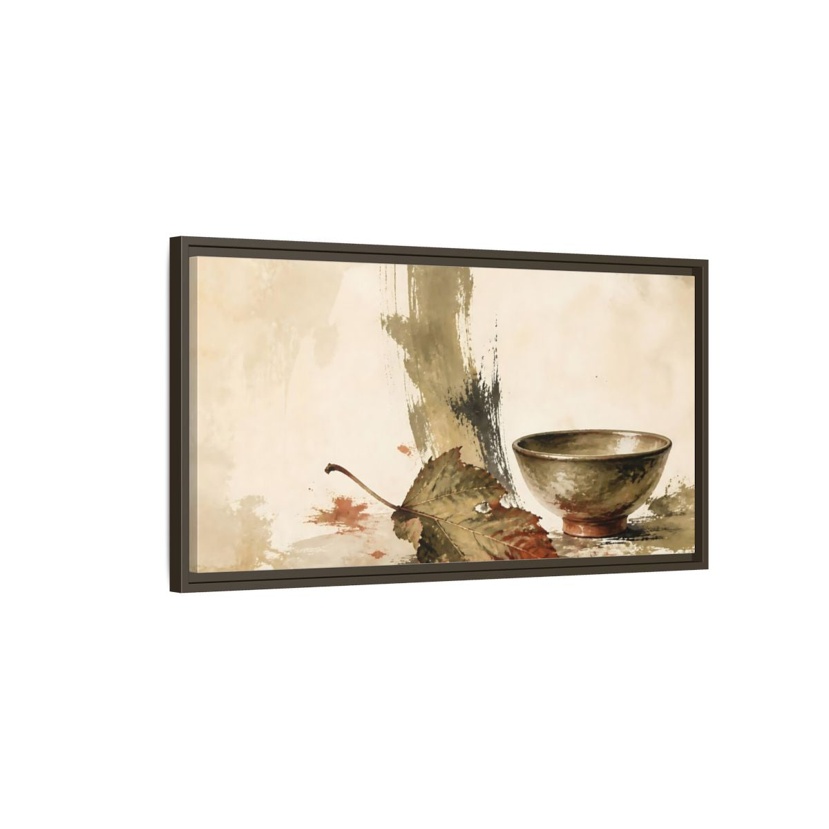 Main Mockup. Olive Bowl With Dried Leaf shown as framed canvas print