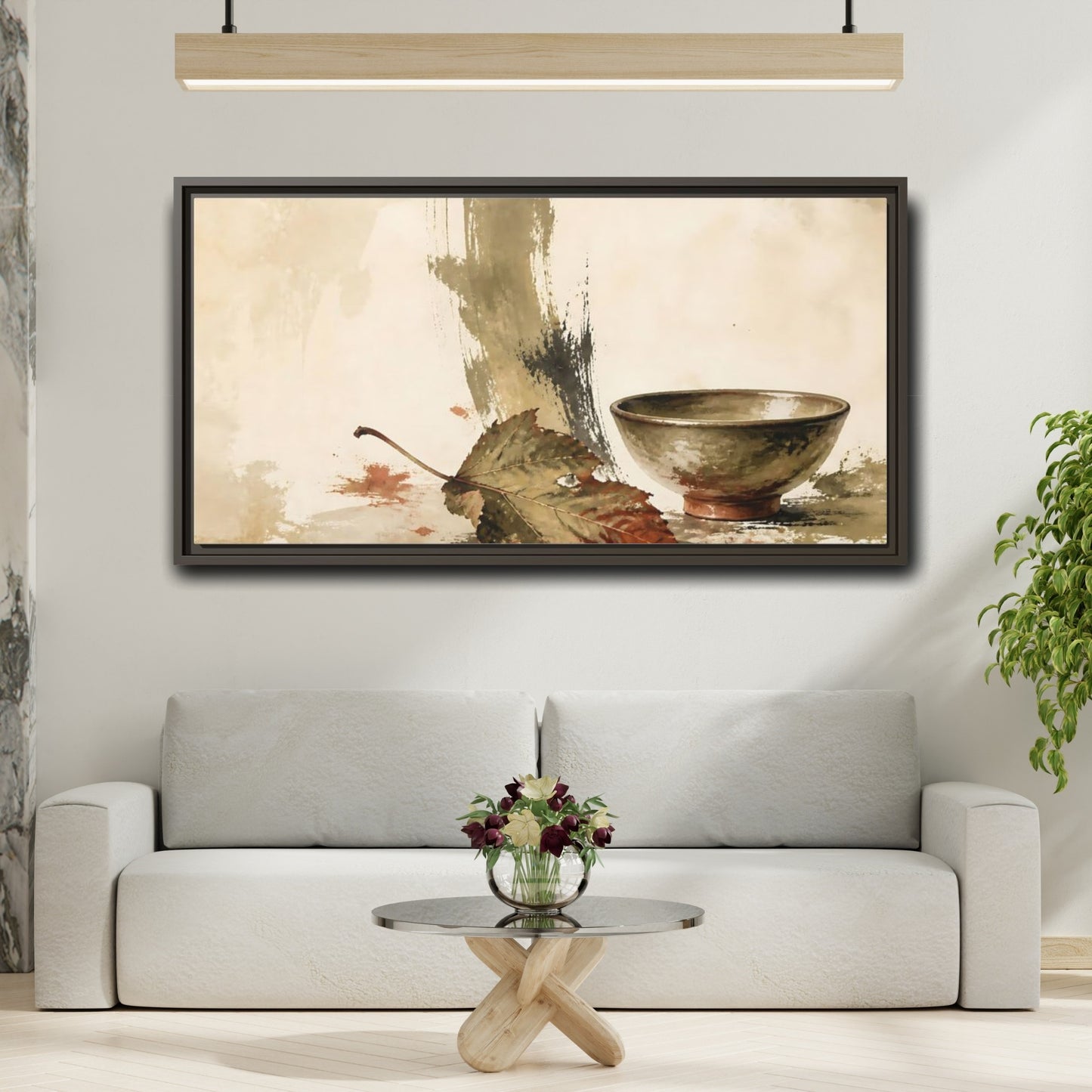 Mockup 2. Olive Bowl With Dried Leaf shown as framed canvas print