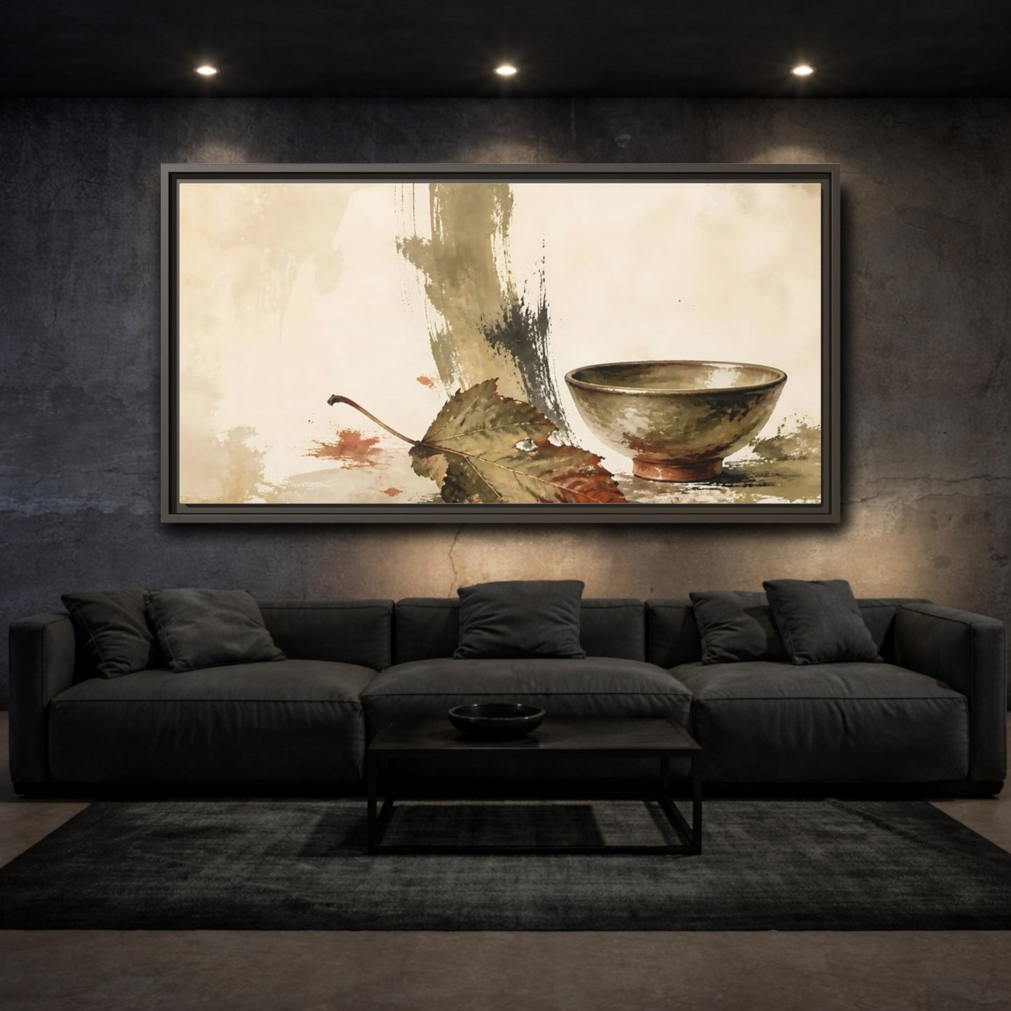 Mockup 3. Olive Bowl With Dried Leaf shown as framed canvas print