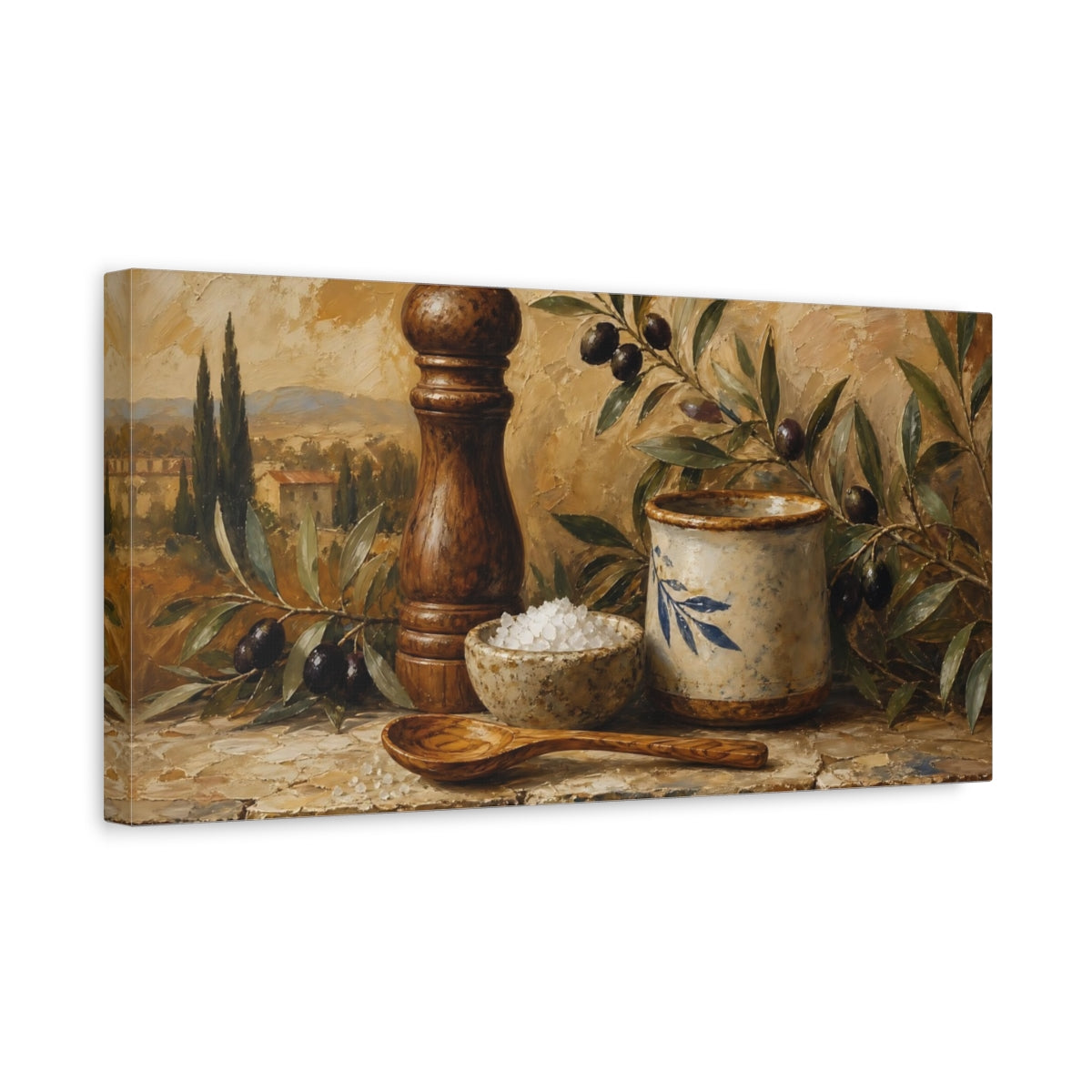 Side Mockup 3. Olive Branch Still Life shown as canvas print