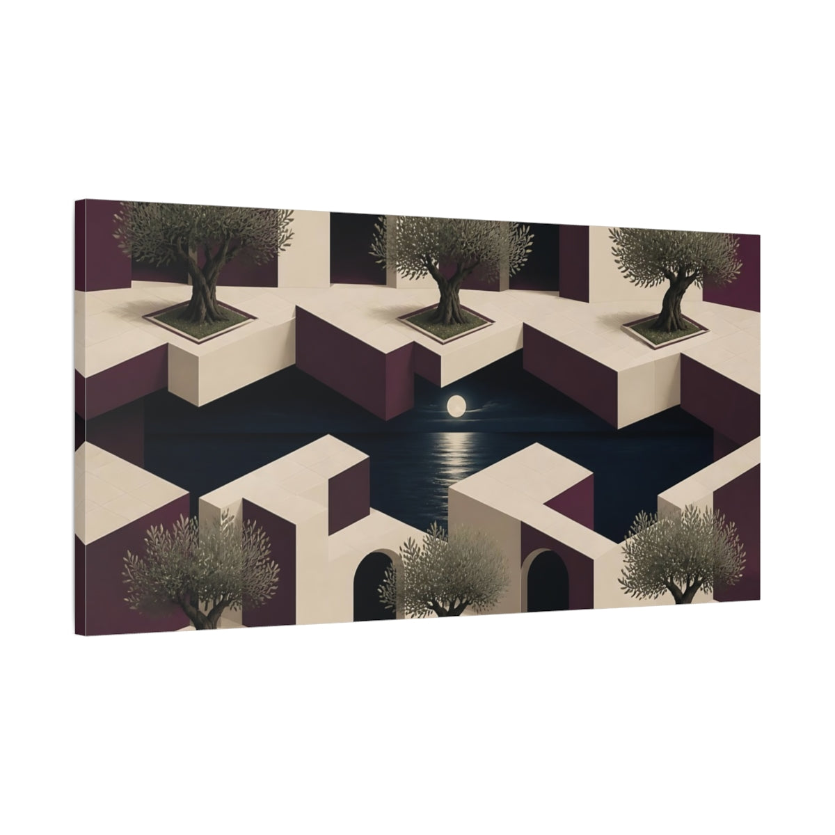 Main Mockup. Olive Courtyard Illusion shown as canvas print