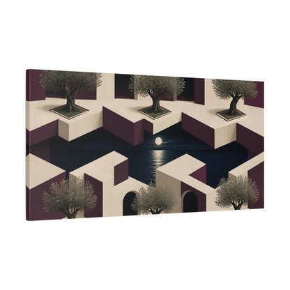 Main Mockup. Olive Courtyard Illusion shown as canvas print