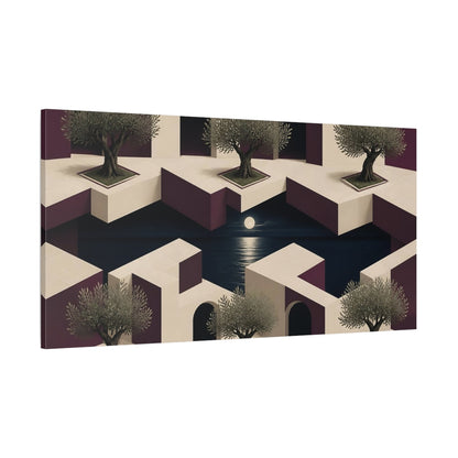Side Mockup 2. Olive Courtyard Illusion shown as canvas print