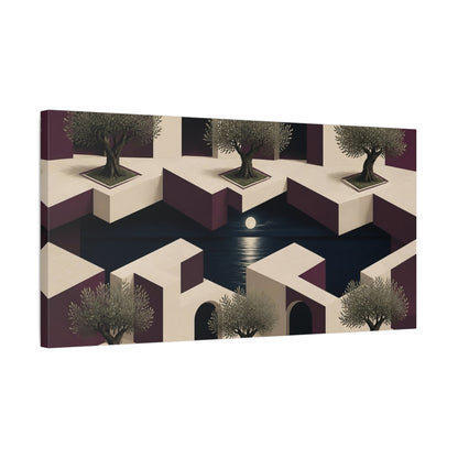 Side Mockup 1. Olive Courtyard Illusion shown as canvas print