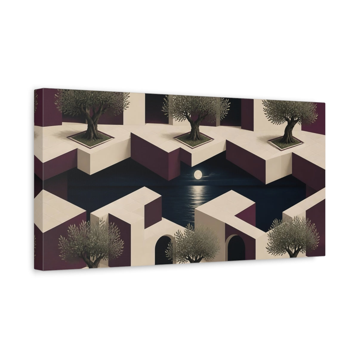Side Mockup 3. Olive Courtyard Illusion shown as canvas print