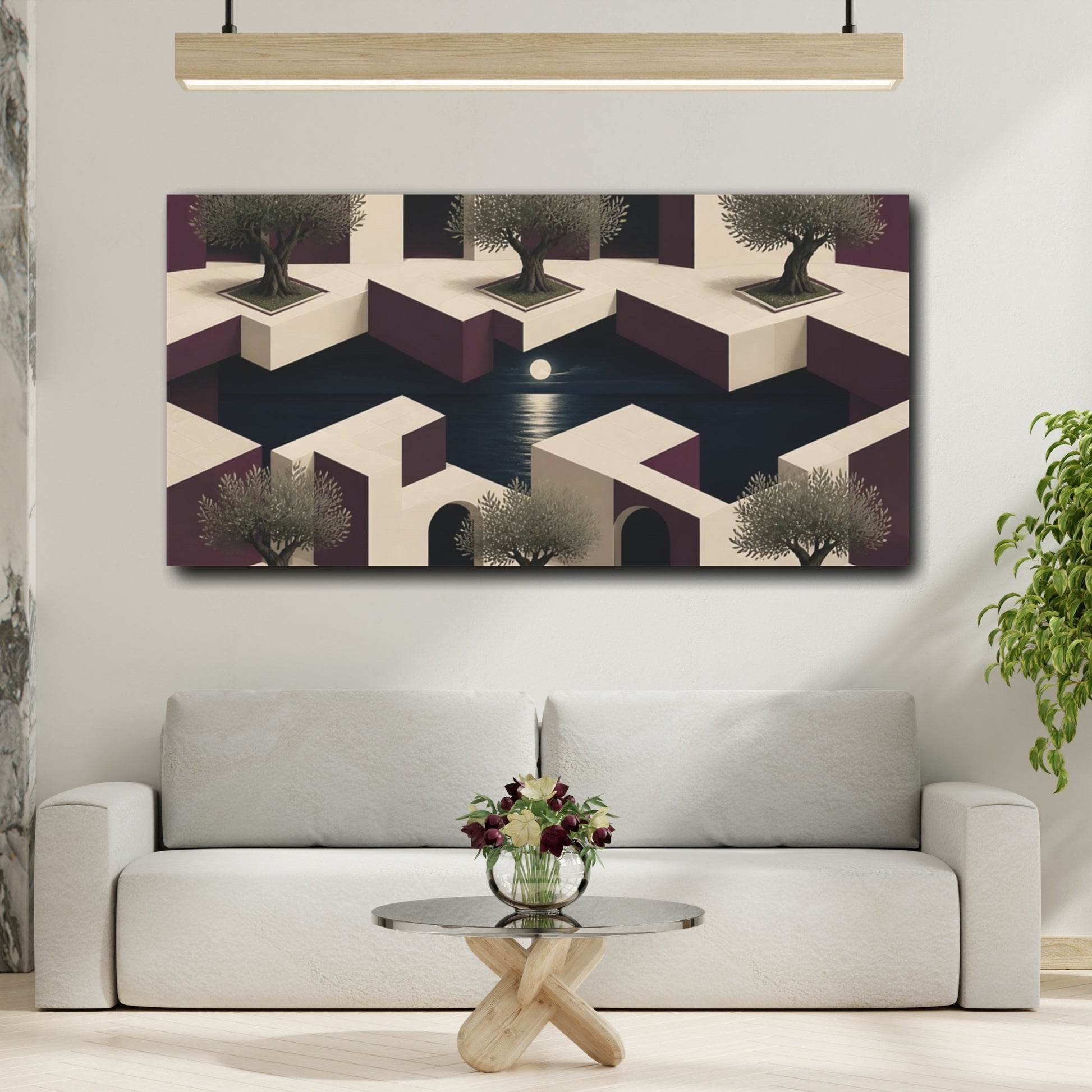Mockup 2. Olive Courtyard Illusion shown as canvas print
