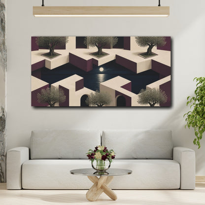 Mockup 2. Olive Courtyard Illusion shown as canvas print
