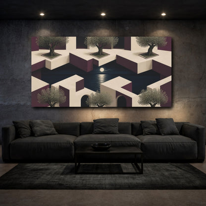 Mockup 3. Olive Courtyard Illusion shown as canvas print
