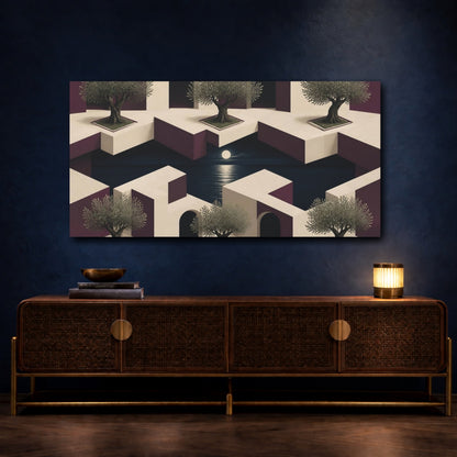 Mockup 4. Olive Courtyard Illusion shown as canvas print