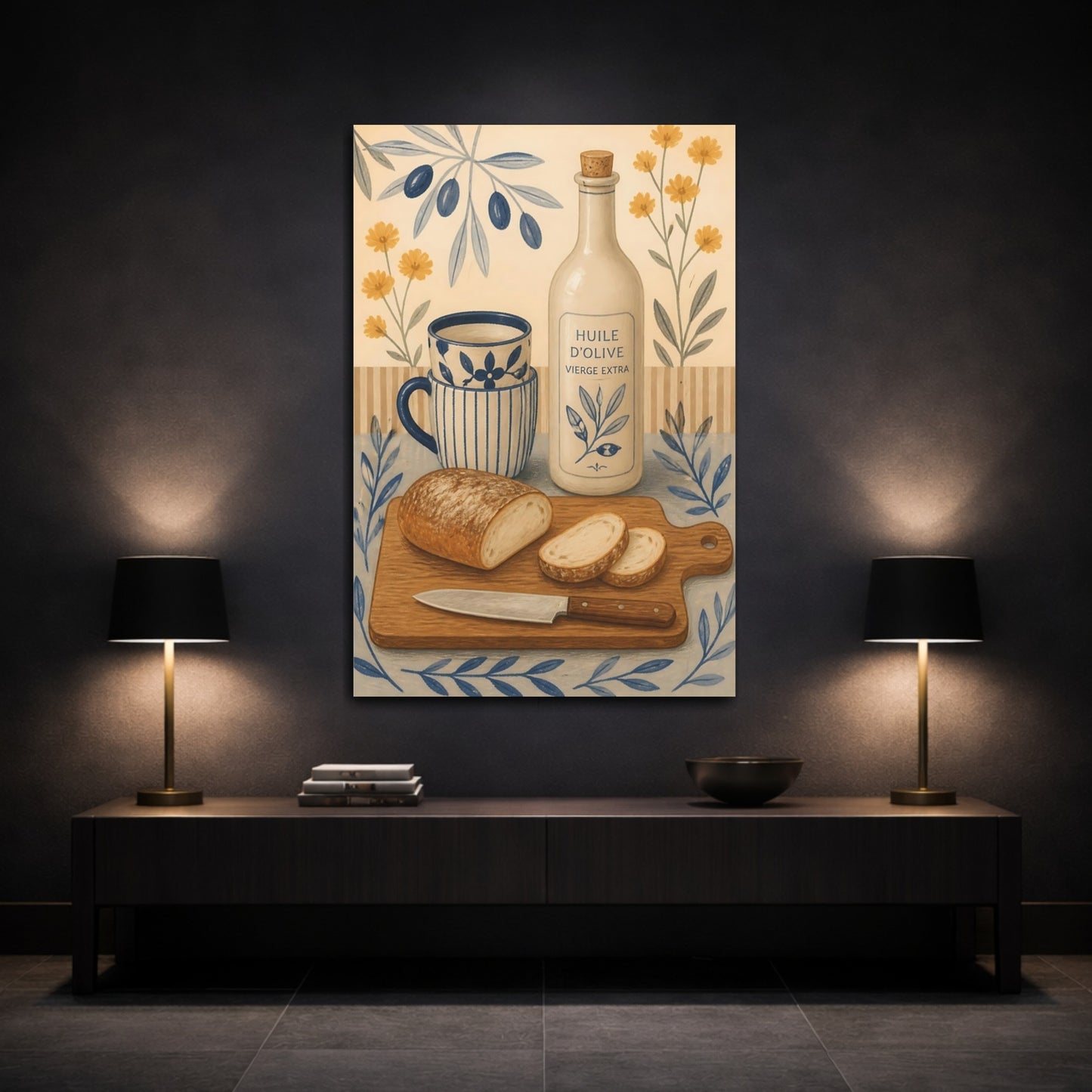 Mockup 3. Olive Oil & Fresh Bread shown as canvas print