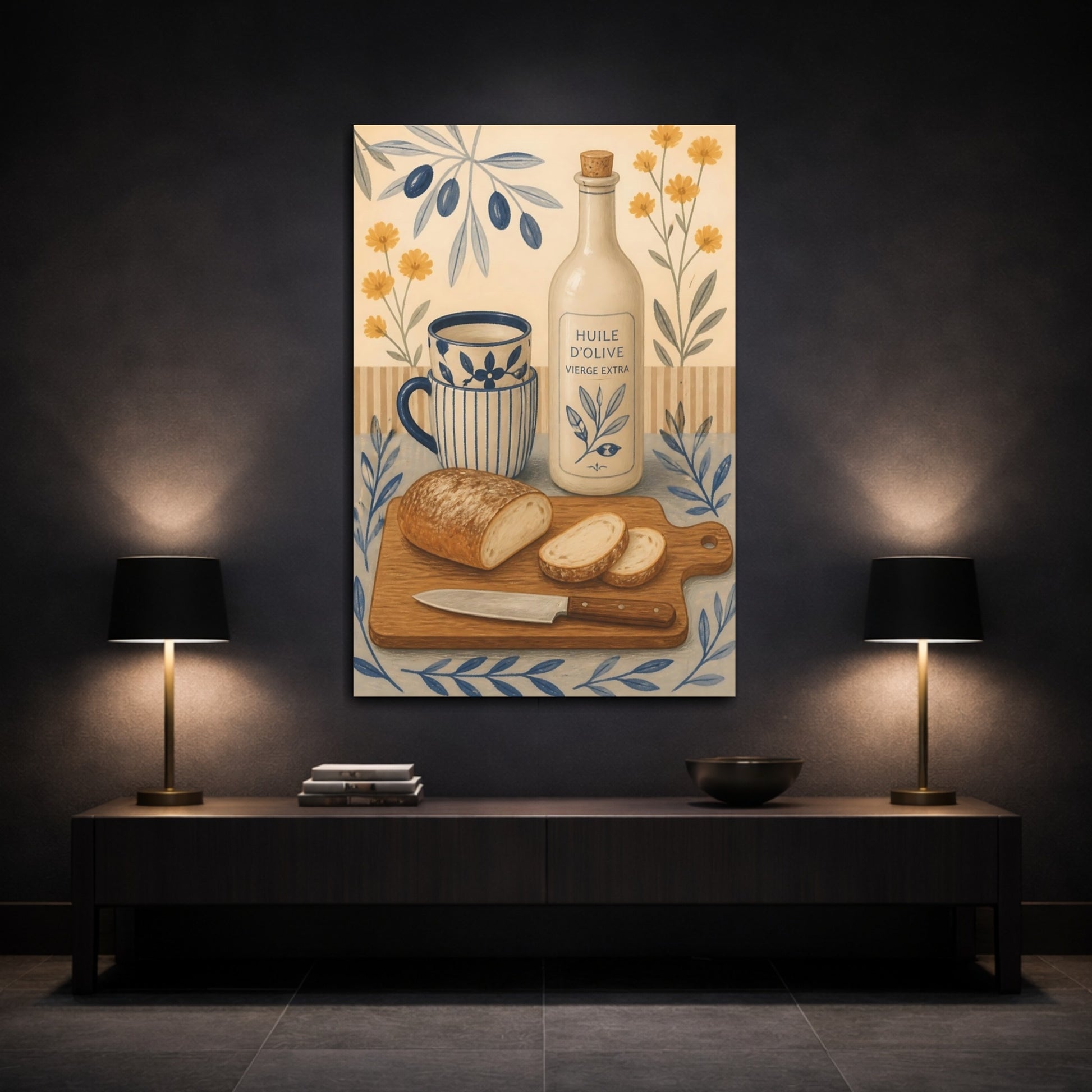 Mockup 3. Olive Oil & Fresh Bread shown as canvas print